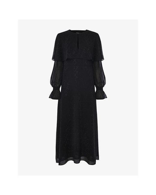 Whistles Black Cape Hot-Fix Woven Midi Dress