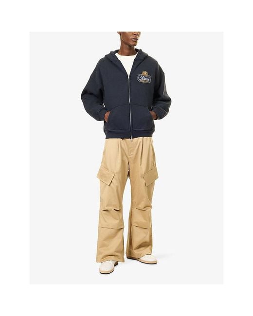 Rhude Blue Safari Crest Zip Cotton-Fleece-Back Hoodie for men