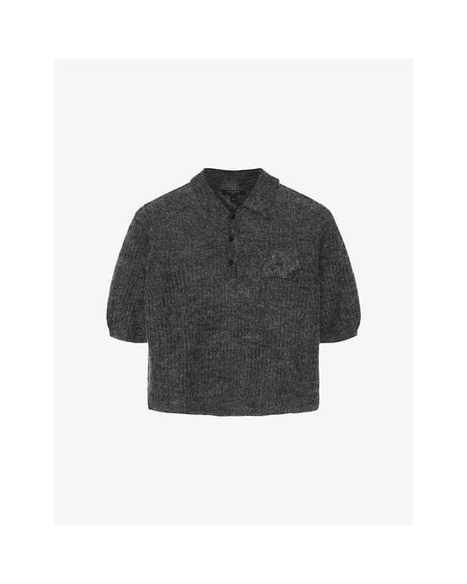 AllSaints Black Anabel Short-Sleeved Knitted Polo Top