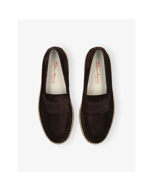 Santoni Black Carlo Suede Espadrille Loafers for men