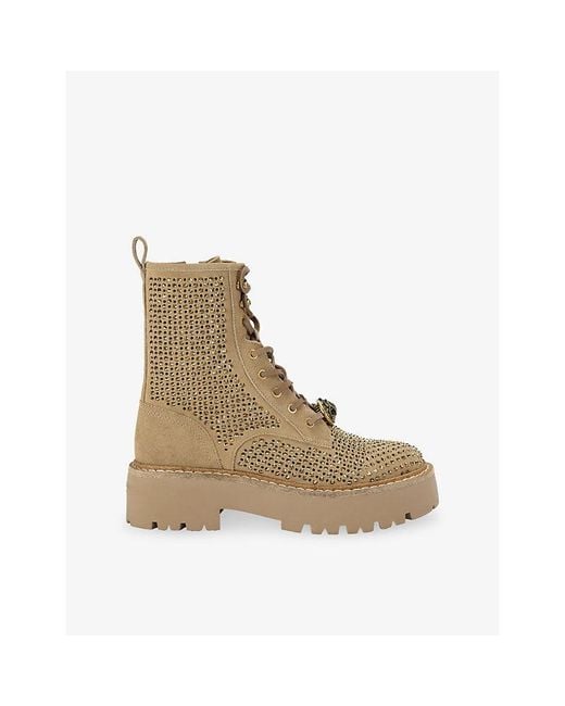 Kurt Geiger Natural Chelsea Perforated Lace-Up Faux-Leather Boots
