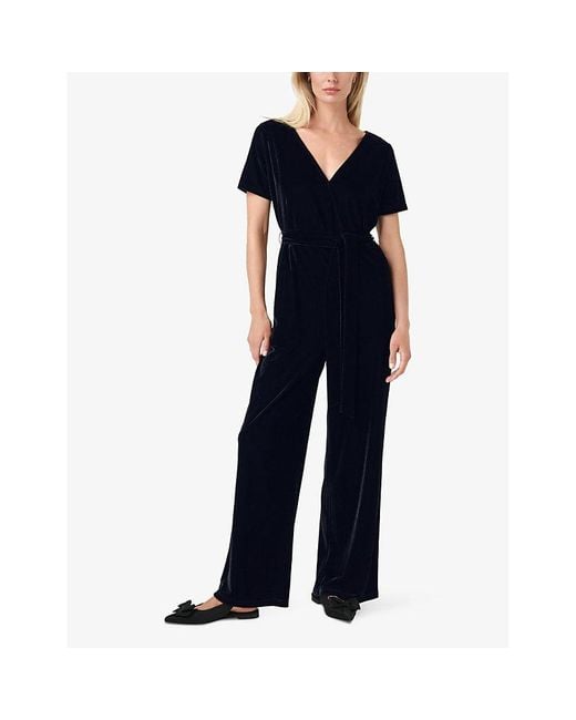 The White Company Blue V-Neck Velvet-Texture Stretch-Polyester Jumpsuit