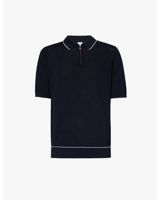 Eleventy Blue Zip-neck Regular-fit Cotton-knit Polo Shirt for men