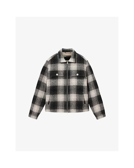 AllSaints Black Matheson Check Zip-Up Cotton Jacket for men