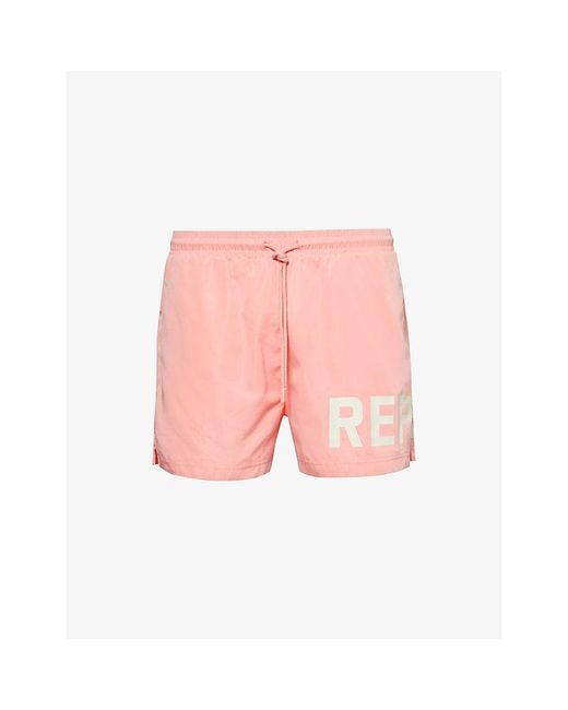 Represent Pink Brand-print Regular-fit Swim Shorts for men
