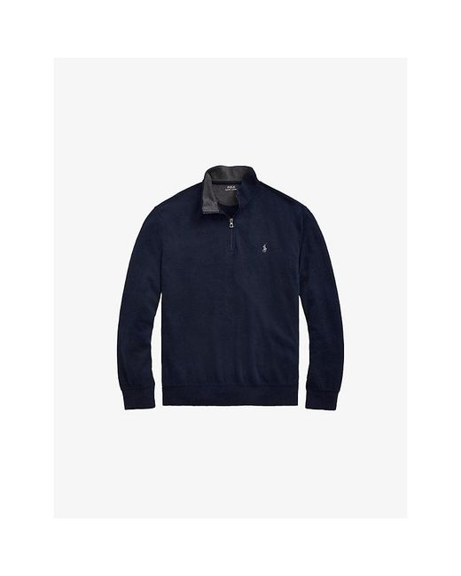 Polo Ralph Lauren Blue Brand-Embroidered Half-Zip Cotton-Blend Sweatshirt for men