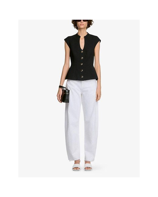 Sandro Black Buttoned Peplum Woven Top