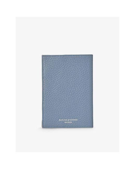 Aspinal Blue Logo-embossed Grained-leather Passport Cover