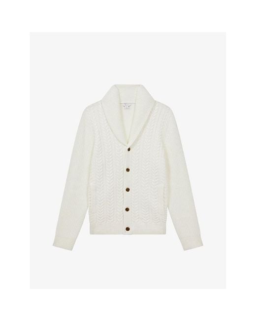 Reiss White Ashbury Cable-knit Cardigan for men