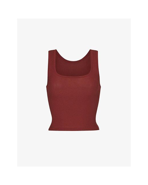 Skims Red Ribbed Stretch-cotton Tank Top