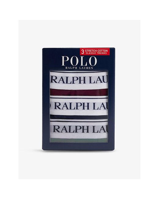 Polo Ralph Lauren Blue Pack Of Three Branded Cotton-Blend Stretch-Jersey Trunks for men