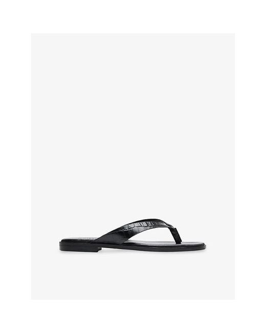 Whistles Black Croc Embossed Leather Flip-Flops