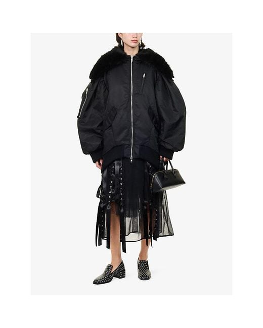 Simone Rocha Black Split-Hood Padded Bomber Jacket