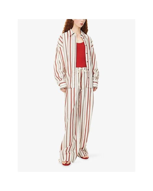 Sir Pink Alva Wide-Leg Stripe Cotton Trousers