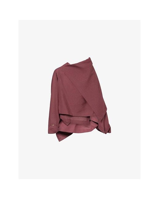 Issey Miyake Red All Squares Draped Woven Top