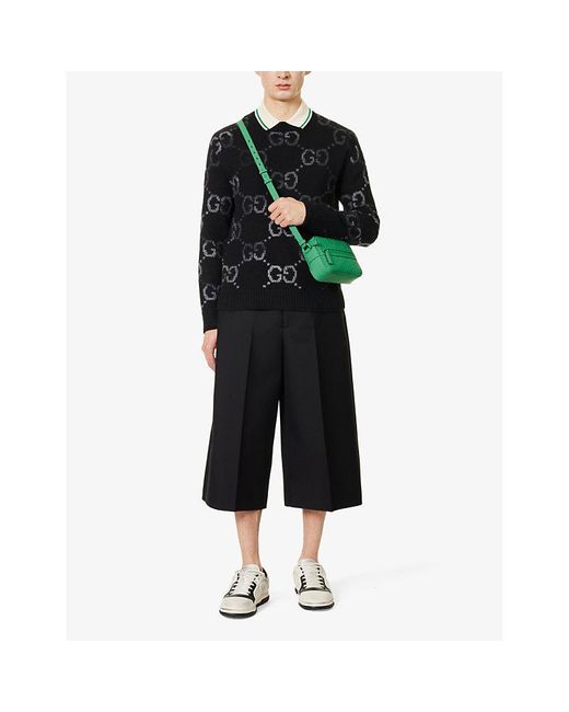 Gucci Black Cropped Wide-leg Wool-blend Trousers for men