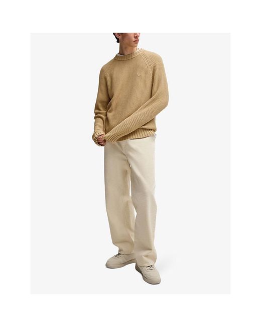 HUGO Natural Happy Logo-Patch Cotton-Knit Jumper for men