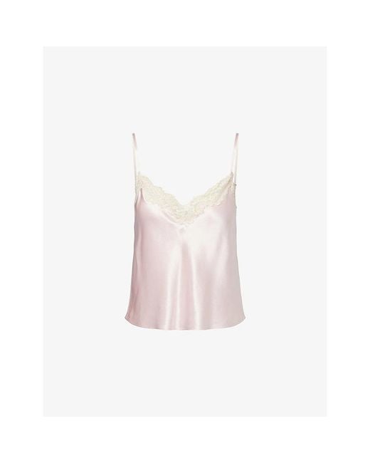 Reformation Pink Teddy Lace-Trim Silk Top