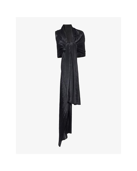 Pleats Please Issey Miyake Black Madame Pleated Knitted Scarf