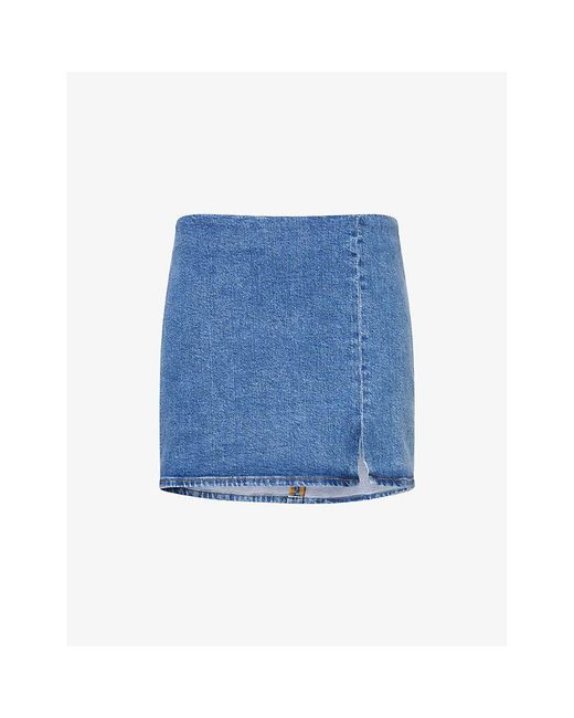 GOOD AMERICAN Blue Regular-Fit Side-Slit Cotton-Blend Denim Mini Skirt