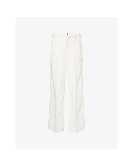7 For All Mankind White Wide-Leg Cotton-Linen Trousers
