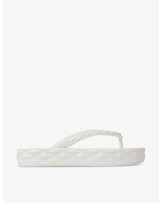 Jimmy Choo White Diamond Logo-embellished Flat Rubber Flip-flops