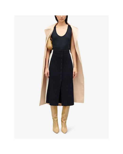 Claudie Pierlot Black Contrast-panel Woven-blend Midi Dress