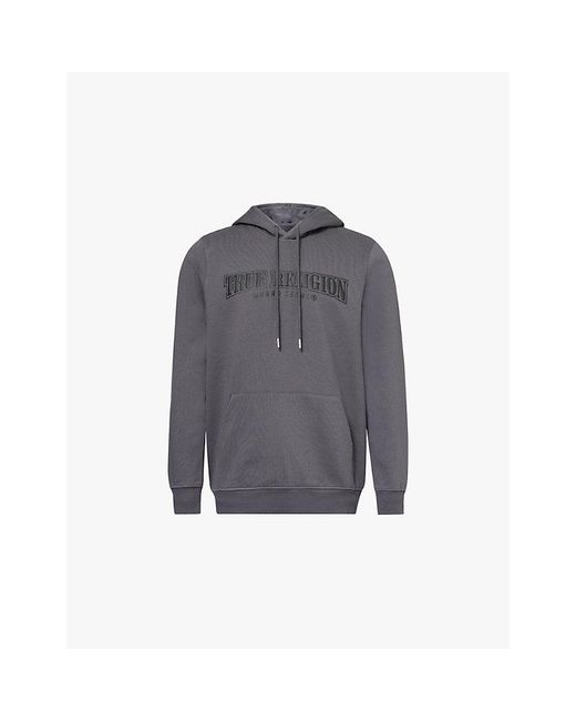True Religion Gray Painted Embossed Brand-Print Regular-Fit Cotton-Blend Hoody for men