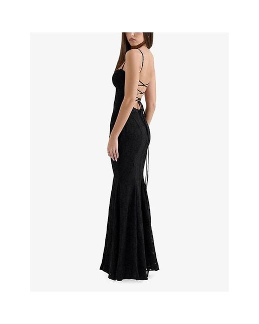 House Of Cb Joan Square-Neck Lace-Embroidered Woven Maxi Dress in Black |  Lyst UK