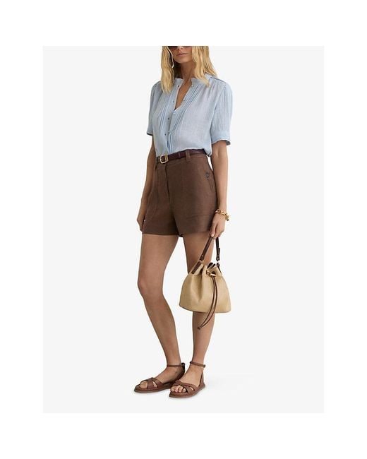 Reiss Blue Aurelia Frill-Neck Cotton-Muslin Top