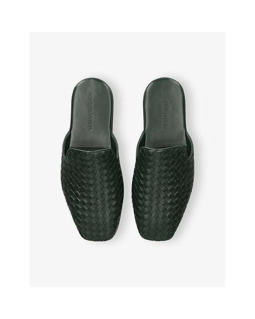 Bottega Veneta Green Intrecciato Leather Slippers for men