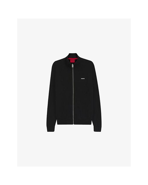 HUGO Black Branded-Print Zip-Up Cotton-Knit Jacket for men