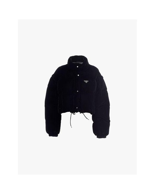 Prada Blue Convertible Cropped Velvet-Down Jacket