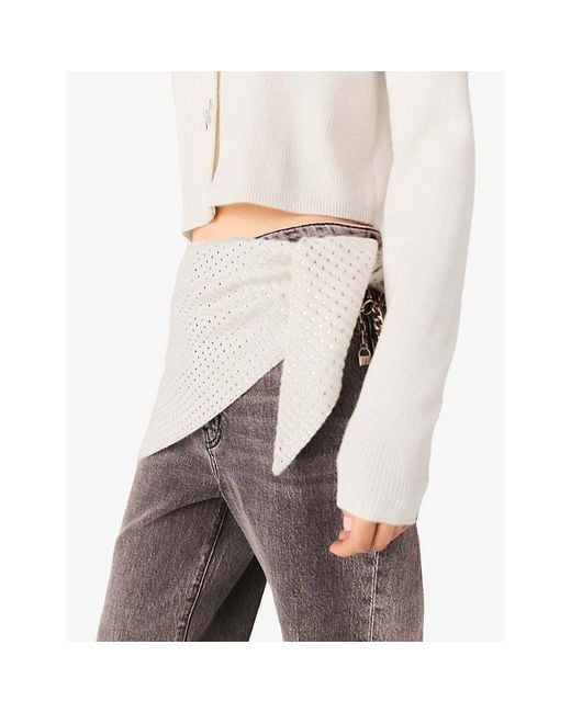 Maje White Rhinestone-Embellished Triangle Wool Scarf