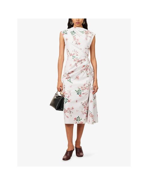 Erdem White Floral Short-Sleeve Cotton Midi Dress