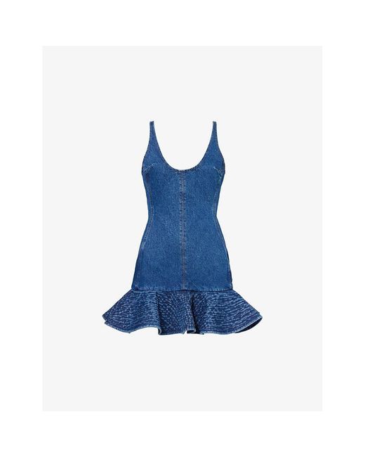 David Koma Blue Scoop-neck Slim-fit Denim Mini Dress