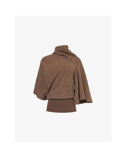 Rick Owens Brown Cylinder Cowl-Neck Wool Top