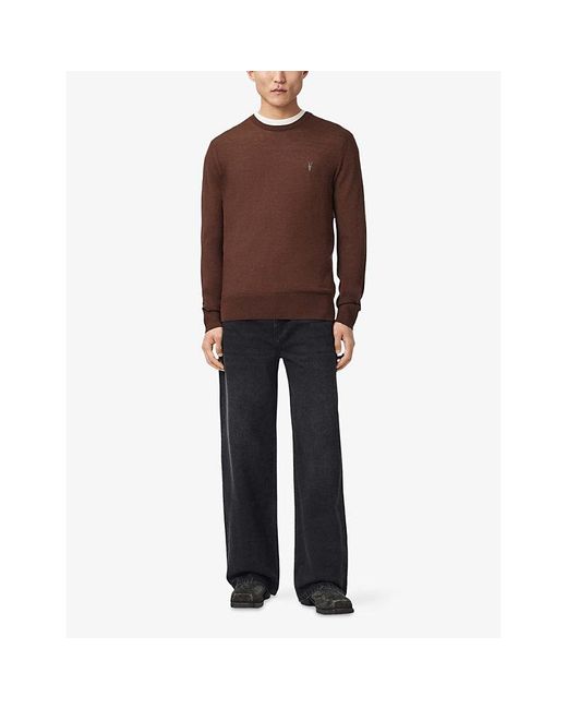 AllSaints Brown Mode Merino Marl-Pattern Wool Crew Jumper for men