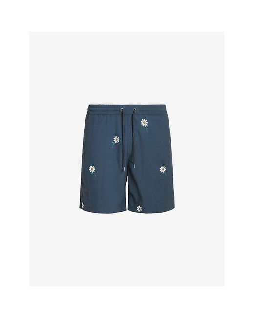 AllSaints Blue Daisical Floral-print Elasticated-waist Woven Swim Shorts for men