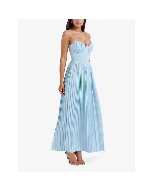 House Of Cb Blue Marcella Pleated Woven Maxi Dress