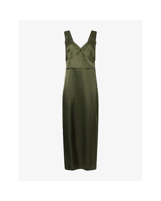 Totême  Green V-Neck Satin Slip Dress