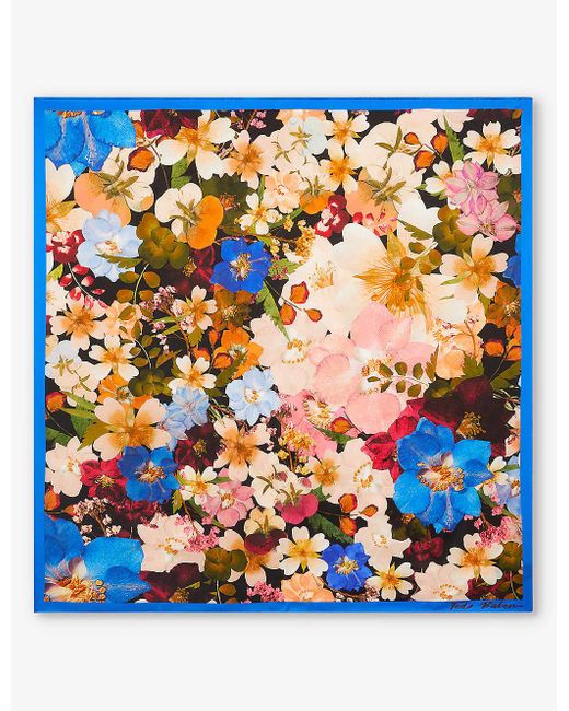 Ted Baker Blue Naomiea Floral-print Square Silk Scarf