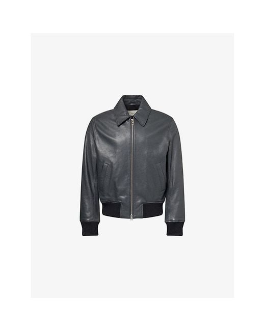 AMI Black Regular-Fit Spread-Collar Leather Jacket for men