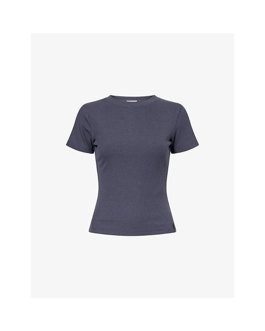 ADANOLA Blue Ribbed Short-Sleeve Stretch-Modal Top