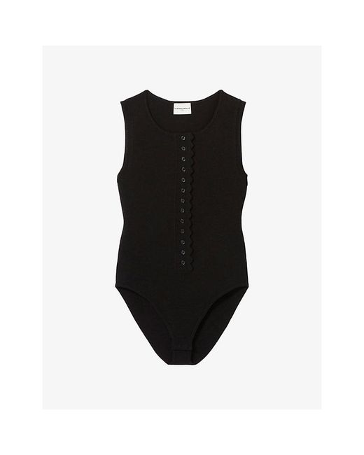 Claudie Pierlot Black Sleeveless Button-Down Knitted Bodysuit