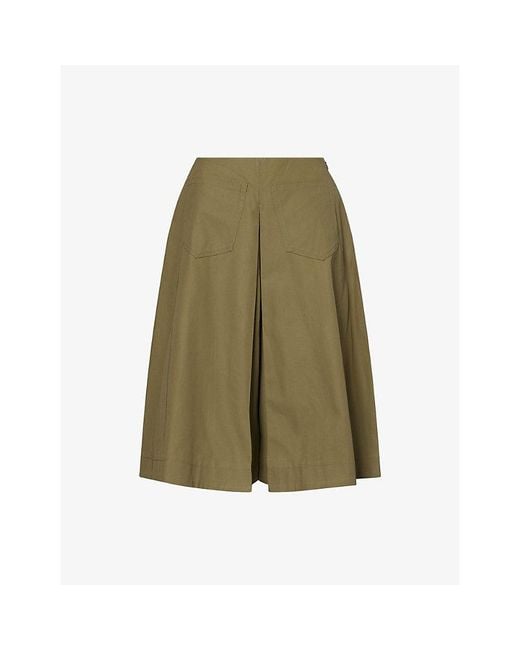 Zankov Green Louise Pleated Cotton Shorts
