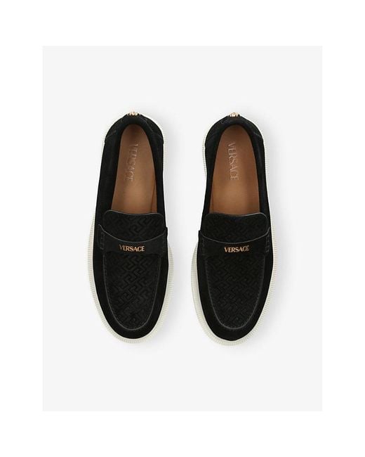 Versace Black Branded Suede Loafers for men