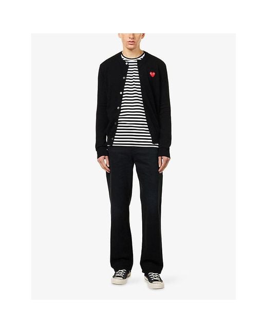 COMME DES GARÇONS PLAY Blue Heart-Embroidered Knitted Wool Cardigan for men