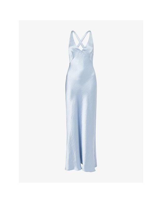 Bec & Bridge Blue The Dreamer V-Neck Satin Maxi Dress