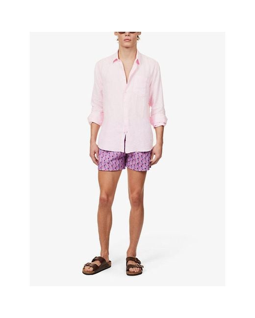 Vilebrequin Pink Caroubis Brand-Embroidered Linen Shirt for men